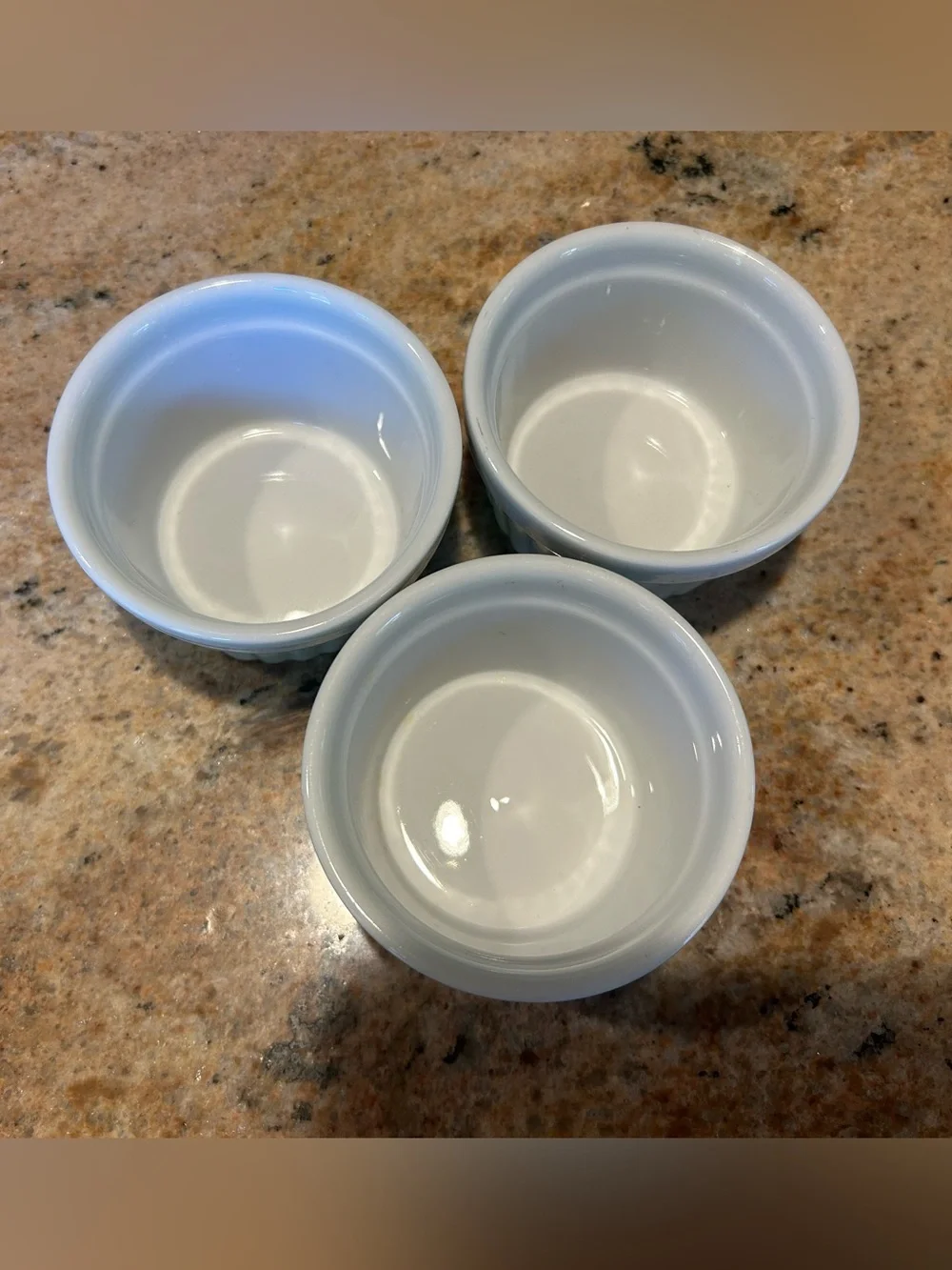 Set of (3) White Ceramic Ramekin Prep Baking Dishes 6oz w/Classic Fluted Design